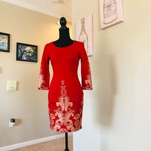 Gianni Bini Red and Gold Lace Dres